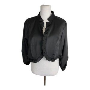 Torrid Womens Jacket Adult Size 3 Black Open Front Red Trim 3/4 Sleeve NEW